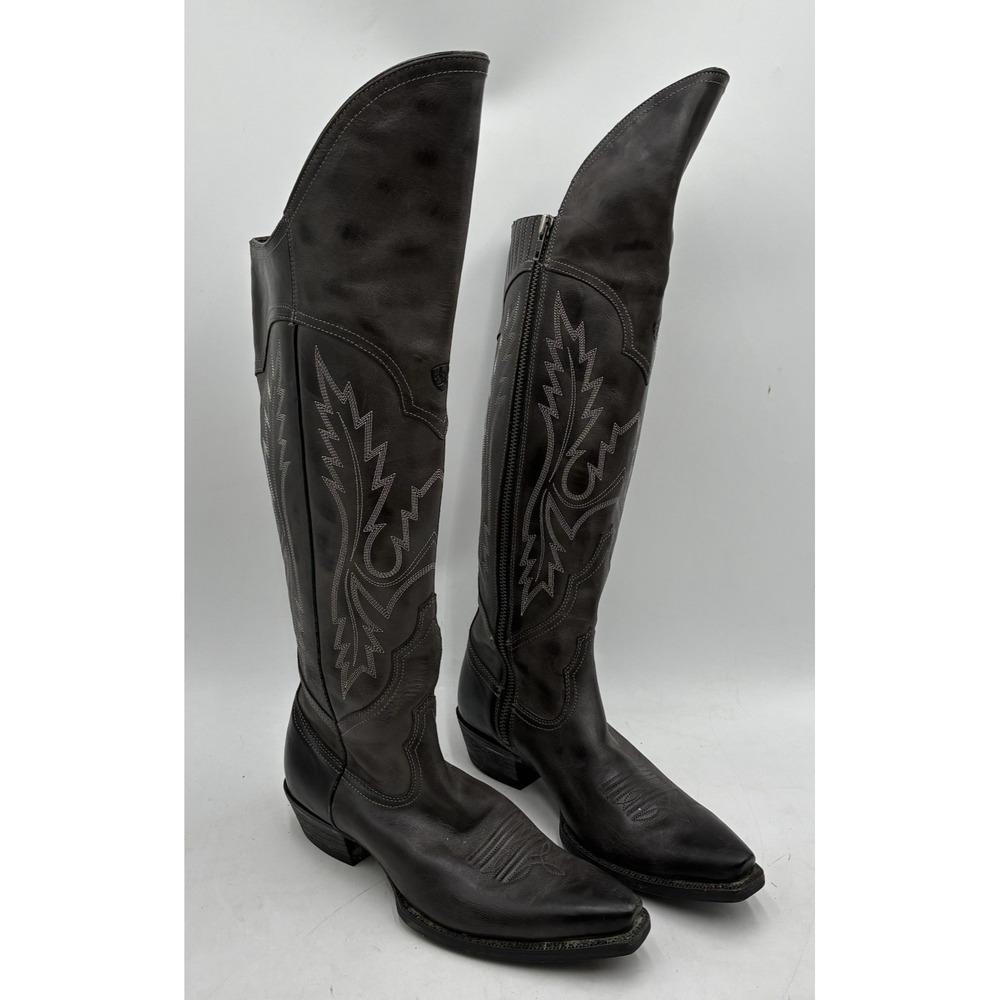 Ariat Murrieta Dark Gray Over-the-Knee Western Boots Embroidered Shaft Size 9B